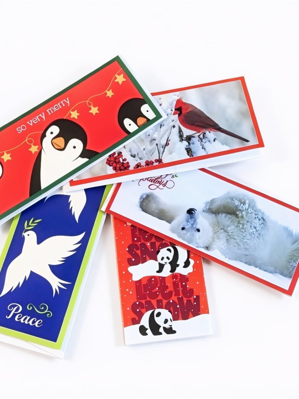 5 World Wildlife Holiday Greeting Cards, Assorted Designs, w/Envelopes, Unused